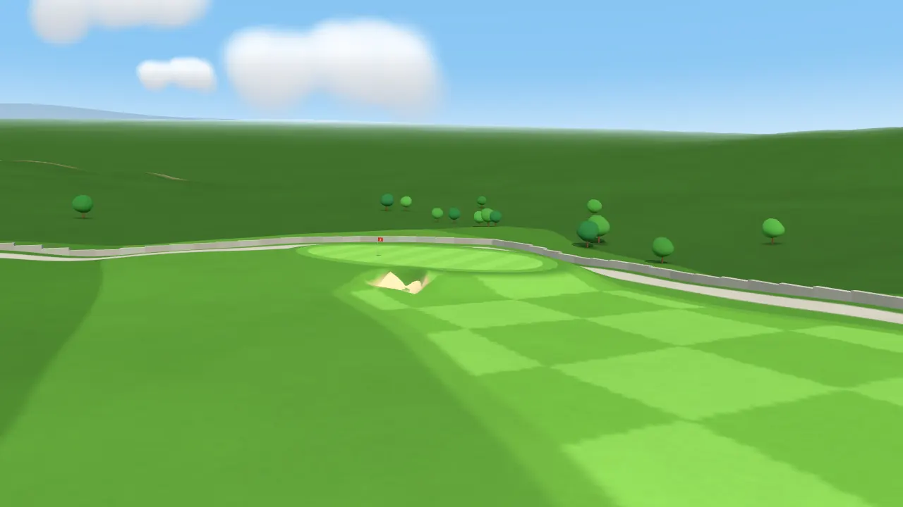 The Road Hole in dailygolf: a green with a deep bunker at the front left and a road running behind it